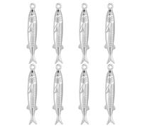 DELORIGIN 8Pcs Brass Fish Charms Platinum Sea Animal Fish Shaped Pendants 28.5x5.5x4mm Ocean Pendants for Bracelet Necklace Earrings Jewelry Making DIY Crafts Christmas Valentine's Day Decoration