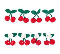 DELORIGIN 8pcs Cherry Handmade Crocheted Charms 2 Styles Wool Yarn Crochet Cherry Hanging Ornament Decoration for Jewellery Making DIY Costume Bags Clothing Hat Key Chain Woolen Fabric Crafts