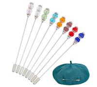 DELORIGIN 8PCS Hat Vintage Safety Pins 3.8 Inch Beads Stick Lapel Pin Brass Long Handle Pin Accessories for Tie Scarf Badge Hats Suits Brooches Decorative Jewelry Making DIY Crafts