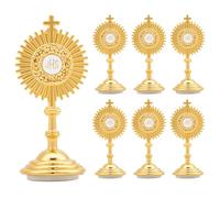 DELORIGIN 8Pcs Monstrance Decor 2.56 Inch Standing Metal Crucifix Alloy Christian Communion Statue Ornament Small Metal Crucifix Cross Ornament for Christian Prayer and Worship
