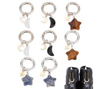 DELORIGIN 8pcs Moon and Star Shoe Charms, 4 Styles Natural Gemstone Boot Charm Pendant Shoes Clips Hanging Decoration Shoe Buckles Pendant with Ring for Keychain Birthday Gift Bag Shoes Decor