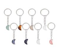 DELORIGIN 8pcs Moon Shape Crystal Keychain Pendants, Natural Gemstone Keychains Quartz Crystal Keyrings Mini Gemstone Keyrings for Women Men Mother's Day Car Key Bag Decoration