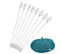 DELORIGIN 8PCS Vintage Safety Hat Pins 4.9 Inch Pearl Stick Lapel Pin Brass Long Handle Pin Accessories for Tie Scarf Badge Hats Suits Brooches Decorative Jewelry Making DIY Crafts