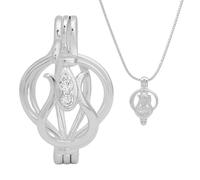 DELORIGIN 925 Sterling Silver Teardrop Pearl Cage Locket Bead Cage Pendant Necklace Adjustable Crystal Holder Necklace Hollow Charm for DIY Necklaces Bracelet Jewelry Making Kit Craft Gift