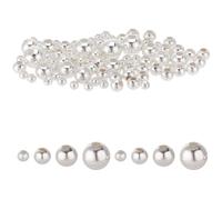 DELORIGIN 95pcs 925 Sterling Silver Beads 3mm 4 Sizes Smooth Round Seamless Ball Spacer Beads for DIY Necklace Bracelet Ring Earring Crafts Accessories