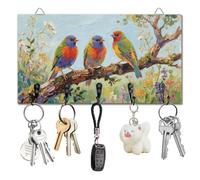 DELORIGIN A Row of Birds on A Branch Key Holder Wall Mounted Display Wooden Key Racks with 5 Metal Hooks Keys Hanger Storage Organizer for Wall Decorative Door Entryway Hallway Kitchen New Home Gift