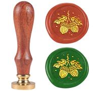 DELORIGIN Acorns Wax Seal Stamp 0.98" Removable Brass Seal Head with Wooden Handle Vintage Embossed Letter Sealing Wax Stamp for Invitations Party Envelope Festival Gift Packag Decorate