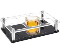 DELORIGIN Acrylic Shot Glass Serving Set with 6pcs 1.89" Hole Square Base Shot Glasses Crystal Shot Glass Holder Tray Drinking Serving Display Storage for Restaurant Bar Whiskey Party Family Gathering
