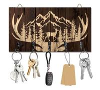 DELORIGIN Antlers Mountains Key Holder Key Hooks Wall Mounted Wooden Key Racks Key Storage Organizer Hanger with 5 Key Hooks House Key Holder for Wall Decor Door Entryway Hallway Kitchen New Home Gift
