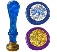 DELORIGIN Artistic Waves Wax Sealing Stamp, Sea Wax Seal Stamp, 1" Brass Head with Blue Handle for Letter Envelops Birthday Cards Decoration Party Invitations Gift Wrapping