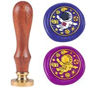 DELORIGIN Astronaut Wax Seal Stamp Universe Embossed Stamp Sealing Removable 1" Brass Wax Seal Stamp Head with Wooden Handle Sealing Wax for Birthdays Invitations Greeting Card Party Envelopes Craft
