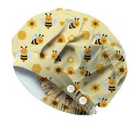 DELORIGIN Bee Bouffant Scrub Caps Elastic Working Caps Cotton Scrub Nursing Doctor Surgeon Cap With 4 Button and Sweatband Breathable Unisex Adjustable Bandage Hats for Nurse Cooking Housework