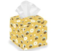 DELORIGIN Bee Daisy Tissue Leather Box Square Tissue Case Cover Foldable Tissue Storage Box Waterproof Paper Towel Case Container Organizer Tissue Holder for Home Bedroom Office Car