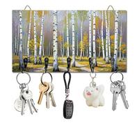 DELORIGIN Birch Forest Key Holder Key Hooks Wall Mounted Wooden Key Racks with 5 Hooks Key Storage Organizer House Key Hanger for Wall Decor Door Entryway Hallway Kitchen New Home Gift