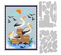 DELORIGIN Birds Wood Piles Cutting Dies Fish Die Cut Reeds Lake Carbon Steel Die Cuts Card Making Scrapbooking Embossing Stencils Template Dies for DIY Paper Craft Albums Card Gift Decor