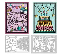DELORIGIN Birthday Cake Die Cuts, Carbon Steel Die Cuts Cutting Dies Frame Stencils Scrapbooking Embossing Template Dies for Birthday Card Making Party Greeting Embossing Invitation Photo Album