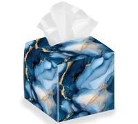 DELORIGIN Blue Marble Square Tissue Box Holder, Foldable Tissue Storage Box, Waterproof Paper Towel Case, Organizer