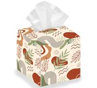 DELORIGIN Bohemian Modern Art Tissue Leather Box Square Tissue Case Cover Foldable Tissue Storage Box Waterproof Paper Towel Case Container Organizer Tissue Holder for Home Bedroom Office Car
