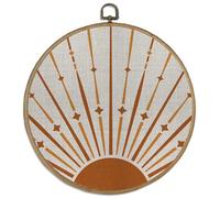 DELORIGIN Boho Sun Framed Canvas Wall Art Decor 10" Vintage Round Wall Art Prints with Metal Hooks Home Hanging Pictures Bohemian Artwork for Living Room Bedroom Hallway Stairs Decor