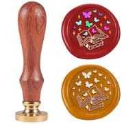 DELORIGIN Book Butterfly Wax Seal Stamp 1" Vintage Sealing Stamps Removable Brass Head Seal Stamp with Wooden Handle for Envelope Greeting Card Wedding Envelopes Invitations Wine Gift Wrapping