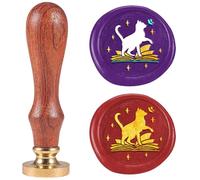 DELORIGIN Book Cat Wax Seal Stamp 1" Vintage Sealing Stamps Removable Brass Head Seal Stamp with Wooden Handle for Envelope Greeting Card Wedding Envelopes Invitations Wine Gift Wrapping