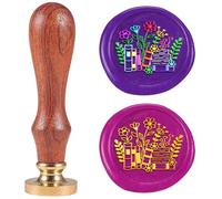 DELORIGIN Book Flower Wax Seal Stamp 1" Vintage Sealing Stamps Removable Brass Head Seal Stamp with Wooden Handle for Envelope Greeting Card Wedding Envelopes Invitations Wine Gift Wrapping