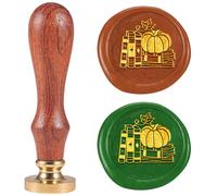 DELORIGIN Book Pumpkin Wax Seal Stamp 0.98" Removable Brass Seal Head with Wooden Handle Vintage Embossed Letter Sealing Wax Stamp for Invitations Party Envelope Festival Gift Packag Decorate