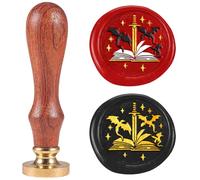 DELORIGIN Book Sword Dragon Wax Seal Stamp Vintage Embossed Stamp Sealing Removable 1" Brass Sealing Wax Head with Wooden Handle for Invitations Greeting Card Envelopes Craft Wine Gift Wrapping