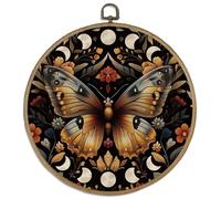 DELORIGIN Butterfly Moon Phases Framed Canvas Wall Art Decor 10" Vintage Round Wall Art Prints with Metal Hooks Home Hanging Pictures Bohemian Artwork for Living Room Bedroom Hallway Stairs Decor