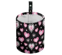 DELORIGIN Car Trash Can Pink Heart Waterproof Car Garbage Can Car Seat Back Hanging Trash Bag Portable Camping Garbage Bin Storage Bag Collapsible Trash Container for Car (5.9" W,7.2" H)
