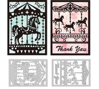DELORIGIN Carousel Frame Cutting Dies for Card Making, Carbon Steel Cutting Dies Stencils Scrapbooking Merry-Go-Round Frame Embossing Template Dies for Birthday Party Greeting Paper Card Photo Album