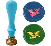 DELORIGIN Cartoon Pterosaur Wax Sealing Stamp, Dinosaur Wax Seal Stamp, 1" Brass Head with Blue Handle for Letter Envelops Birthday Cards Decoration Party Invitations Gift Wrapping