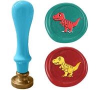 DELORIGIN Cartoon T. rex Wax Sealing Stamp, Dinosaur Wax Seal Stamp, 1" Brass Head with Blue Handle for Letter Envelops Birthday Cards Decoration Party Invitations Gift Wrapping