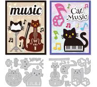 DELORIGIN Cat Music Cutting Dies Musical Kitten Card Making Die Stencil Metal Die Cuts Card Scrapbooking Embossing Template Dies for Birthday Greeting Cards Craft Album Invitation Festive Decor