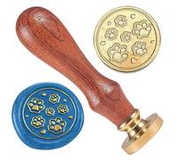 DELORIGIN Cat Paw Wax Stamp, Cute Wax Sealing Stamp 1" Brass Head Stamp with Wooden Handle Retro Wax Seal Stamp for Gift Wrapping Envelopes Cards Letters Wine Packages Decoration