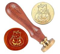 DELORIGIN Cat Wax Sealing Stamp, Halloween Wax Stamp with Wooden Handle 1" Pumpkin Wax Seal Stamp Kit for Envelopes Invitation Cards Wine Packages Halloween Greeting Cards Decoration