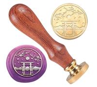 DELORIGIN Cherry Blossoms Shrine Wax Seal Stamp Embossed Stamp Sealing Removable 1" Brass Wax Seal Stamp Head with Wooden Handle Wedding Invitation Envelopes Gift Grap Decoration Craft Adhesive Waxing