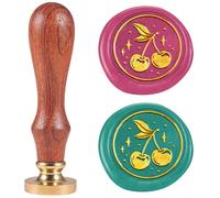 DELORIGIN Cherry Wax Seal Stamp Fruit Wax Stamps 25mm Removable Brass Sealing Stamp Head With Wooden Handle Retro Wax Sealing Stamp for Gift Wrap Envelopes Greeting Cards Decoration