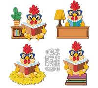 DELORIGIN Chicken Cutting Dies Chicken Reading Scene Card Making Die Cuts Carbon Steel Stencils Scrapbooking Embossing Template Dies for Card Making DIY Craft Album Autumn Easter Festival Card Decor