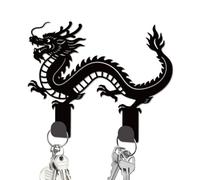 DELORIGIN Chinese Dragon Key Hooks Wall Mounted Mini Black Iron Key Holder for Wall Keys Rack with 2 Hooks Small Keys Hangers for Keychain Bag Dog Leash House Living Room Entryway Decorative