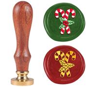 DELORIGIN Christmas Cane Wax Sealing Stamp Vintage Crutch Candy Removable Brass Head Wax Stamp Kit with Wooden Handle for Christmas Party Invitations Wine Envelopes Gift Wrapping Cards Decoration