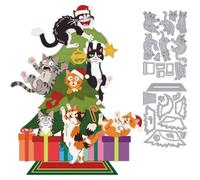 DELORIGIN Christmas Tree Cat Cutting Die Card Making Die Stencil Carbon Steel Die Cuts Scrapbooking Embossing Template for Christmas Birthday Greeting Cards Craft Album Letter Invitation Decor