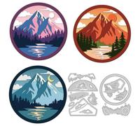 DELORIGIN Circular Forest Mountain View Die Cuts Card Making Carbon Steel Cutting Dies Layered Cuts Stencils Scrapbooking Embossing Template for Greeting Cards Invitation Photo Album Decorations
