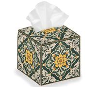 DELORIGIN Classical Retro Patterned Tissue Storage Box, Square Foldable Tissue Box Holder Waterproof Leather Paper Towel Case Cover Container Organizer for Bedroom Office Car, 13 * 13 * 13cm