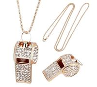 DELORIGIN Coaches Whistle with Lanyard Gold Whistle Necklace Metal Bling Clear Rhinestone Whistle Chain Shining Crystal Whistle with Lanyard for Women Teachers Coacheses Referees Training Accessories