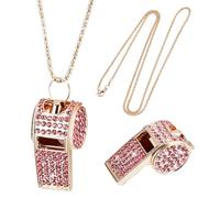 DELORIGIN Coaches Whistle with Lanyard Gold Whistle Necklace Metal Bling Pink Rhinestone Whistle Chain Shining Crystal Whistle with Lanyard for Women Teachers Coacheses Referees Training Accessories