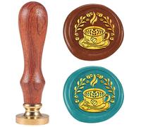 DELORIGIN Coffee Wax Seal Stamp Removable 1" Brass Sealing Wax Stamp Head with Wooden Handle Vintage Embossed Stamp for Envelope Greeting Card Letter Wedding Invitations Wine Gift Wrapping Decor