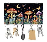 DELORIGIN Colorful Mushrooms Key Holder Key Hooks Wall Mounted Wooden Key Racks Key Storage Organizer Hanger with 5 Key Hook House Key Holder for Wall Decor Door Entryway Hallway Kitchen New Home Gift