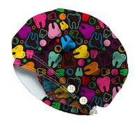 DELORIGIN Colorful Teeth Bouffant Scrub Caps Elastic Working Caps Cotton Scrub Nursing Doctor Surgeon Cap With 4 Button and Sweatband Breathable Unisex Adjustable Bandage Hats for Cooking Housework