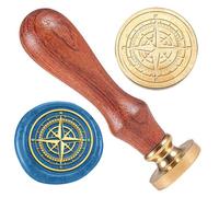 DELORIGIN Compass Wax Seal 3D Stamp Embossed Stamp Sealing Removable 1" Brass Wax Seal Stamp Head with Wooden Handle Wedding Invitations Envelopes Gift Packing Craft Adhesive Waxing